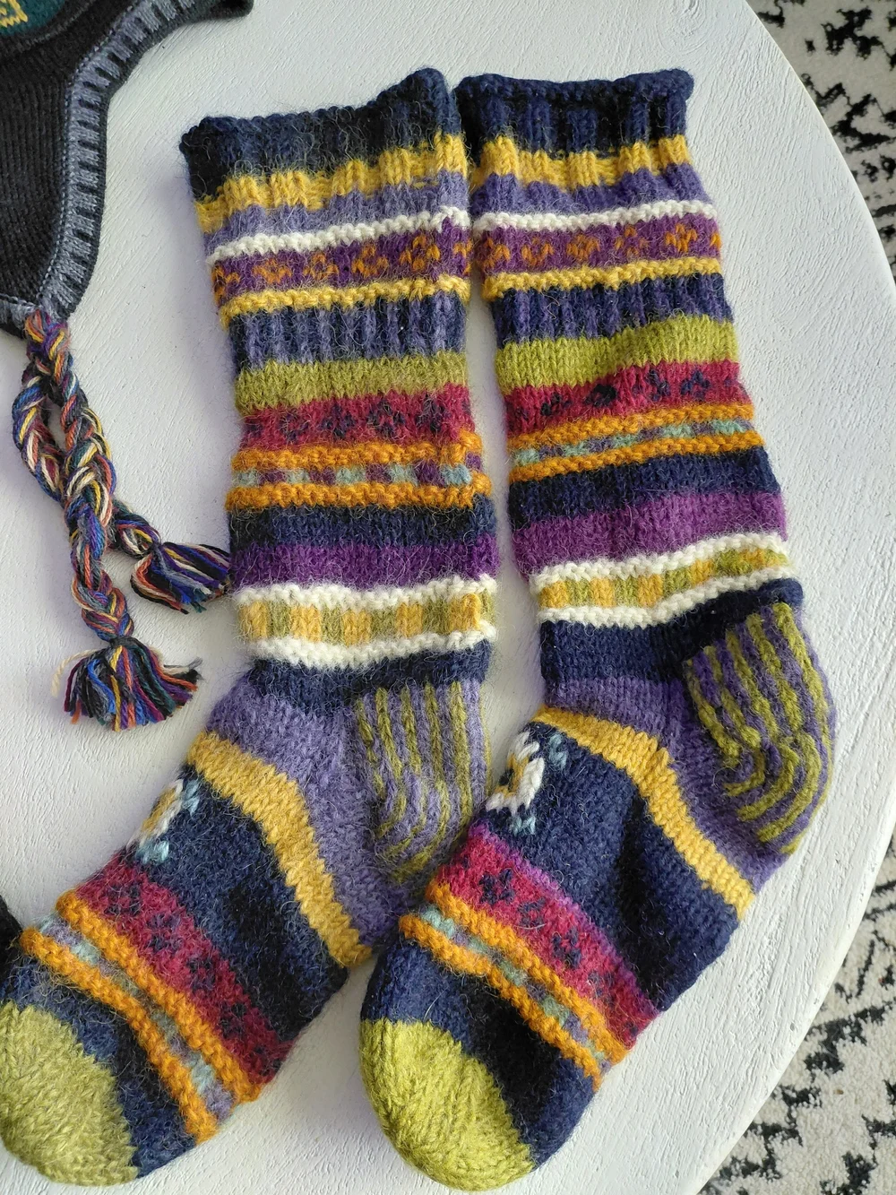 Nepal Hand-Knit Multicolor Wool Socks & Reversable Alpaca Fur Hat